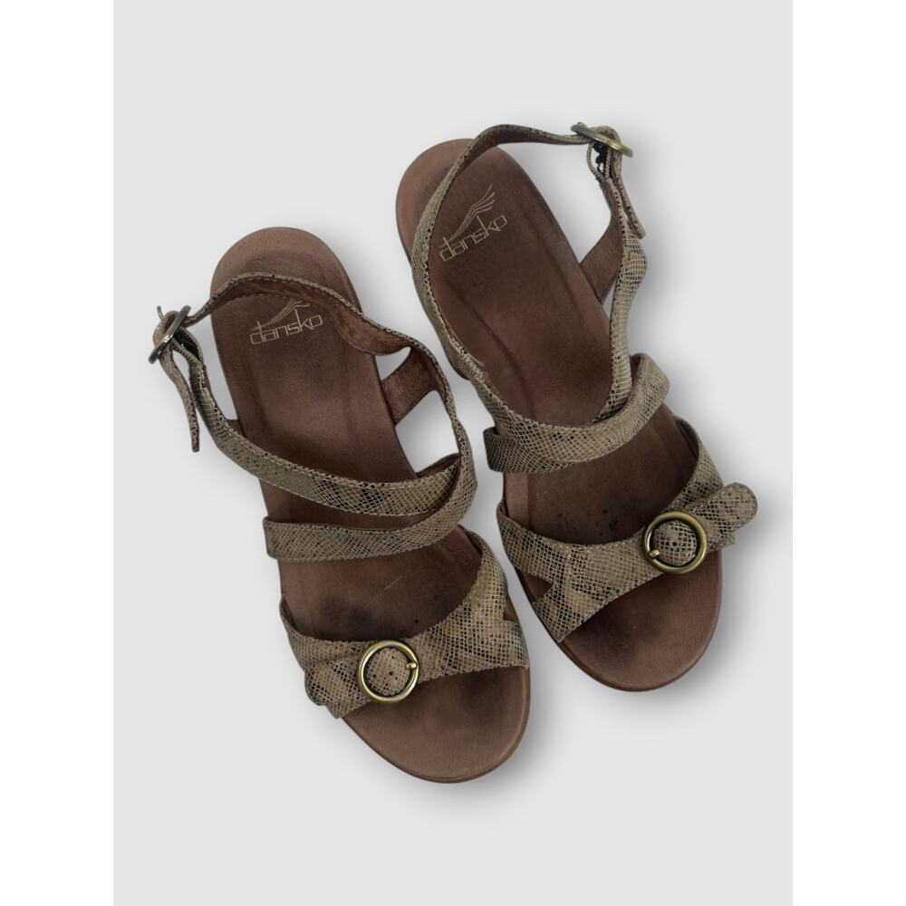 Dansko Snake Print Leather Strappy Platform Wedge Sandals Size 7 / EU 37 - Picture 7 of 10